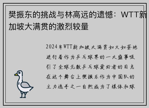 樊振东的挑战与林高远的遗憾：WTT新加坡大满贯的激烈较量