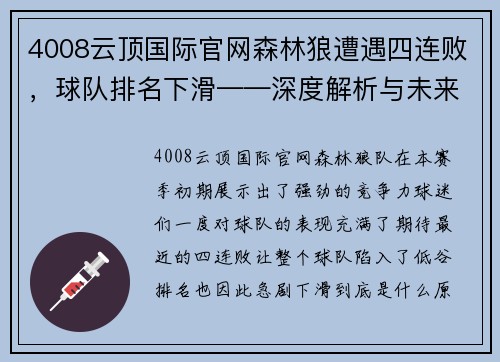 4008云顶国际官网森林狼遭遇四连败，球队排名下滑——深度解析与未来展望