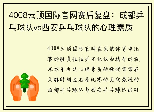 4008云顶国际官网赛后复盘：成都乒乓球队vs西安乒乓球队的心理素质